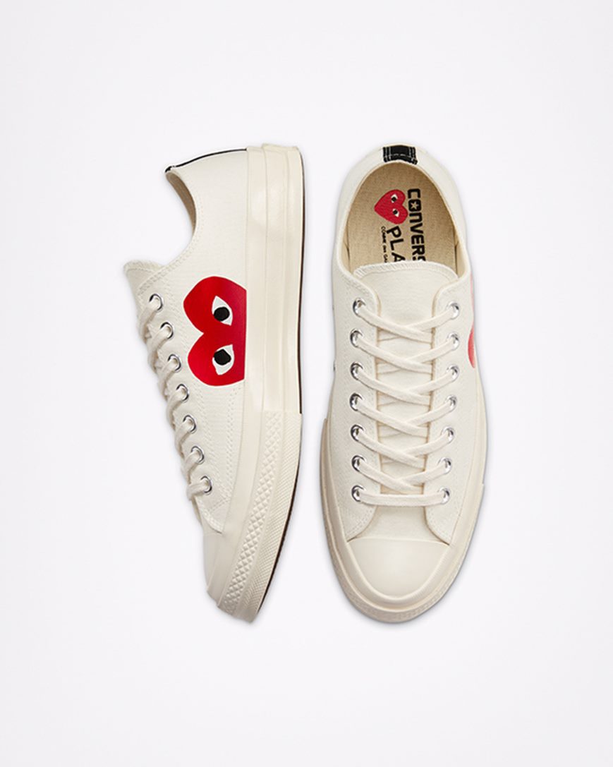 Tenis Converse x Comme des Garçons PLAY Chuck 70 Cano Baixo Feminino Branco Vermelhas | PT G09450P